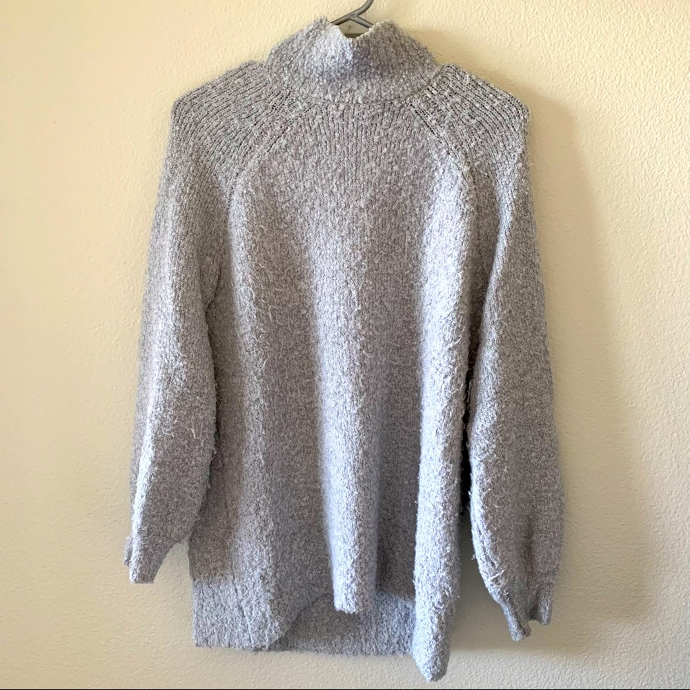 Aerie, oversized mock neck pullover sweater, boucle texture, gray, size XS